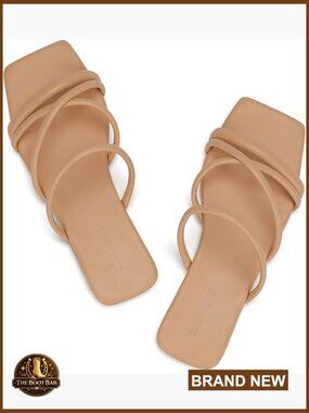 Strappy Square Toe Flat Sandals Wide Width Comfort Slip On